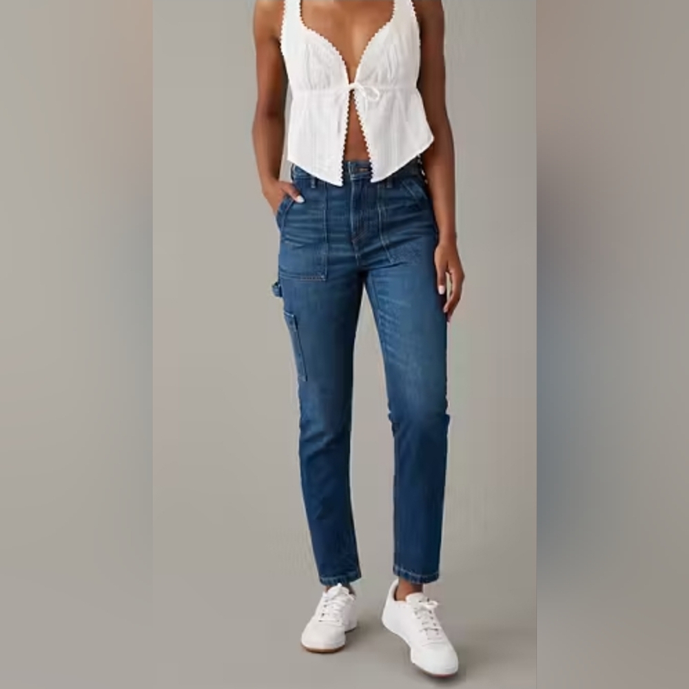 American Eagle Mom Blue Utility Denim Jeans 18 - Picture 2 of 13